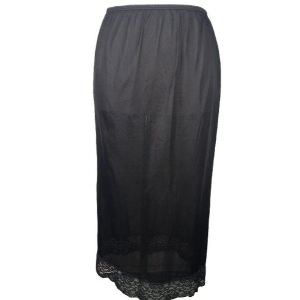 Sears Women's Vintage 80'S Long‎ Black Lace Trim Half Slip